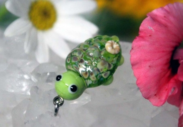 Glas-Anhänger - Schildkröte - aus Muranoglas, grün 25mm