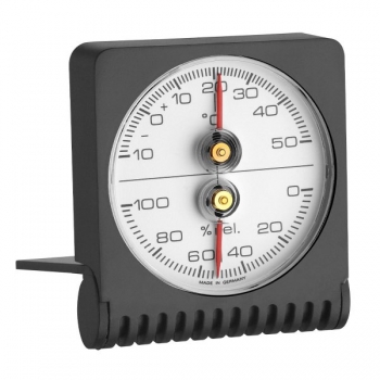 Analoges Thermo-Hygrometer, schwarz, mit Ständer zum Klappen